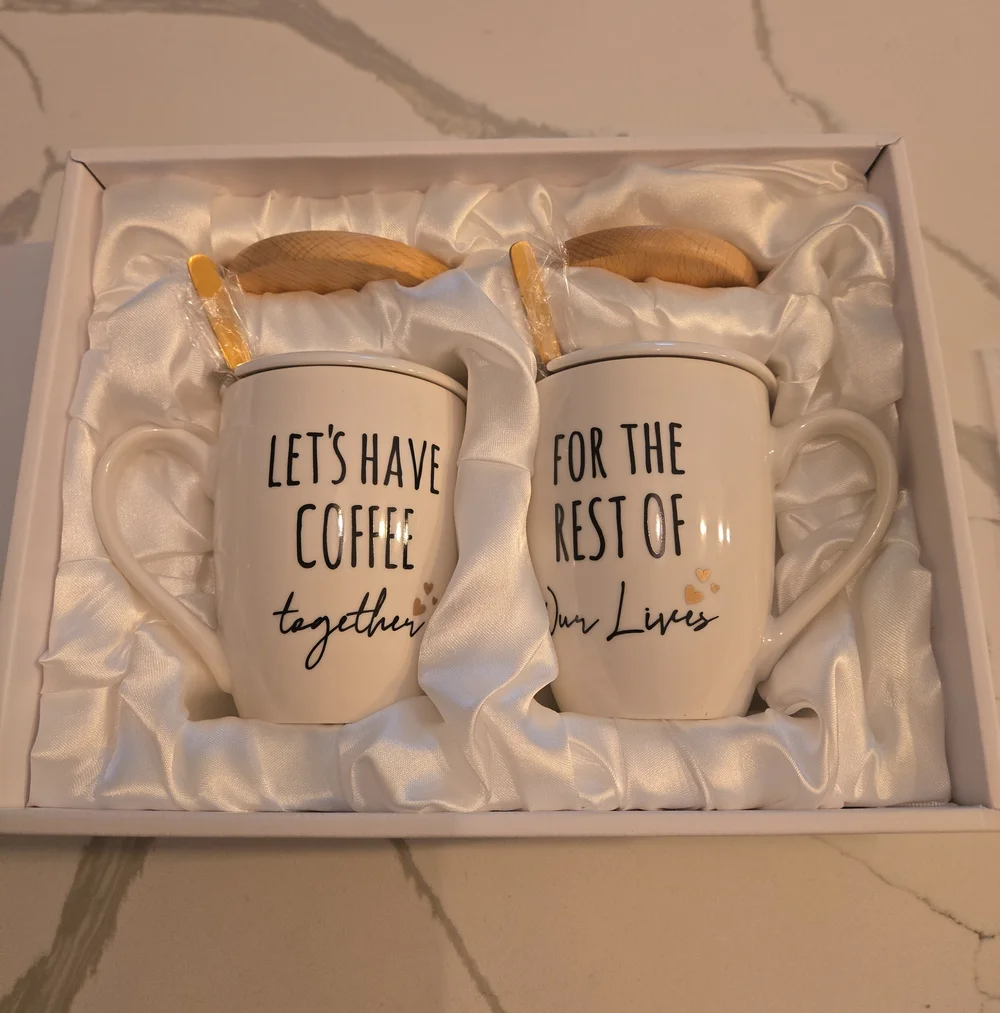 New In Box AW Bridal Egagement Wedding Gift Coffee Mug Set